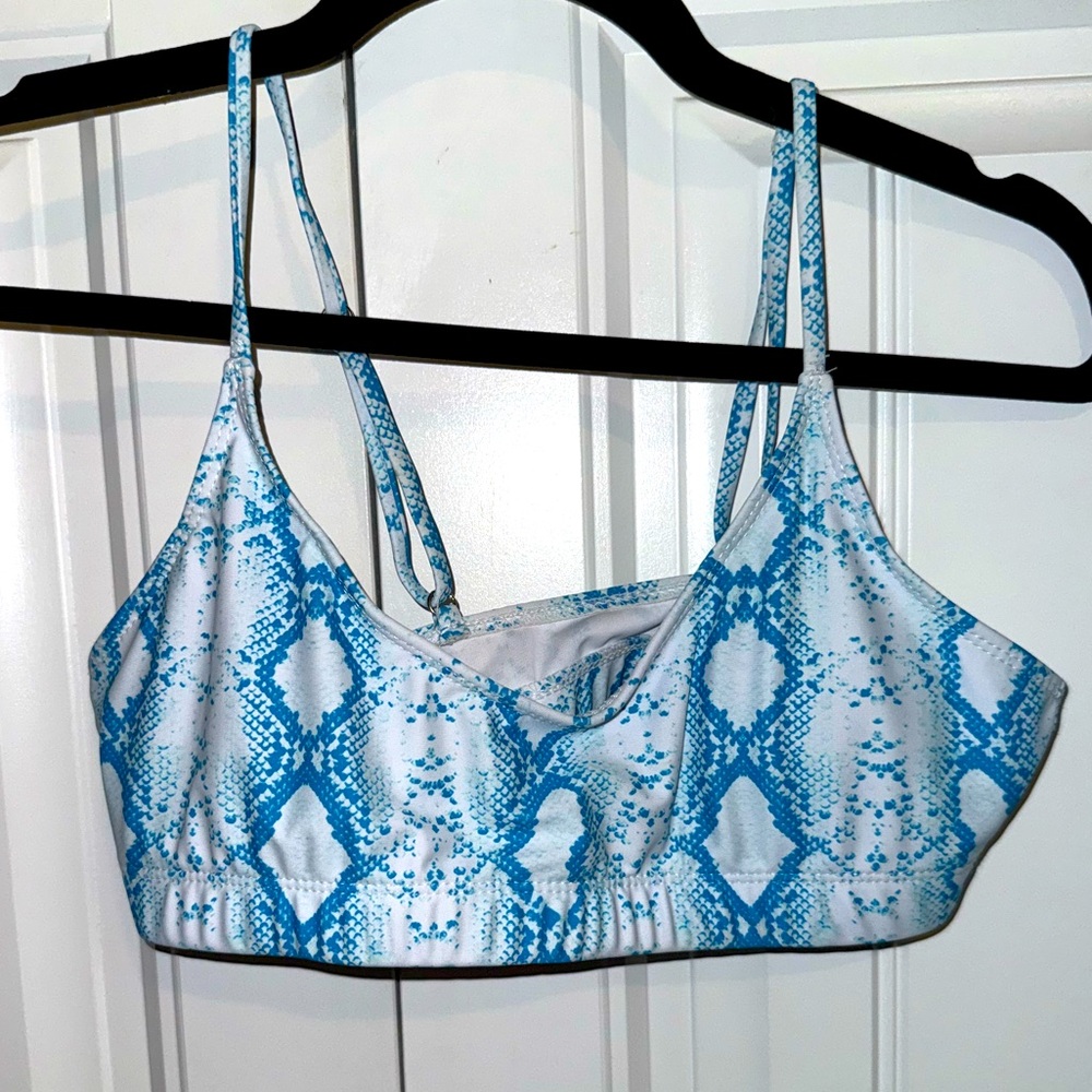 Blue and White Women’s Snakeskin Padded Spaghetti Strap Bikini Top